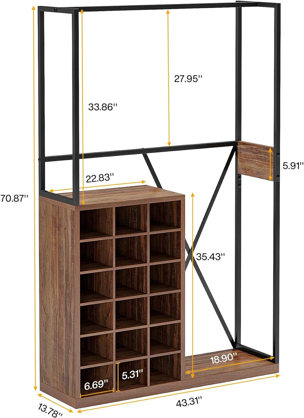 71" Brown Wood Coat Rack with 18 Shoe Cabinets T489770