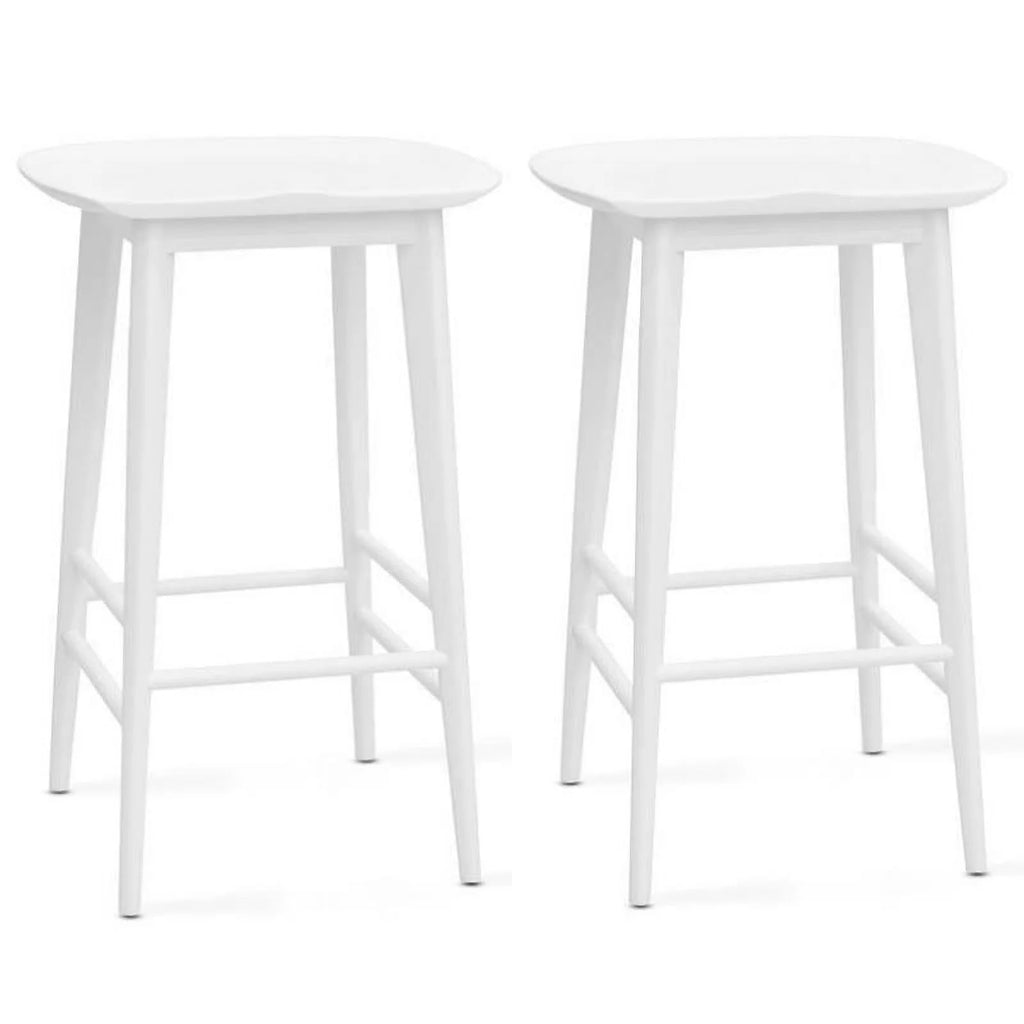 White 2 Piece Acacia Wood Counter Stool Set T65296