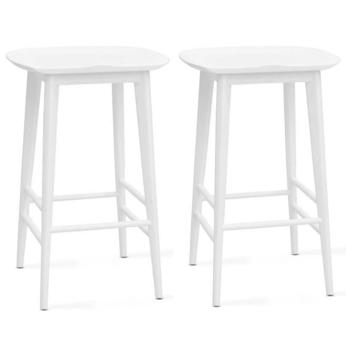 White 2 Piece Acacia Wood Counter Stool Set T65296