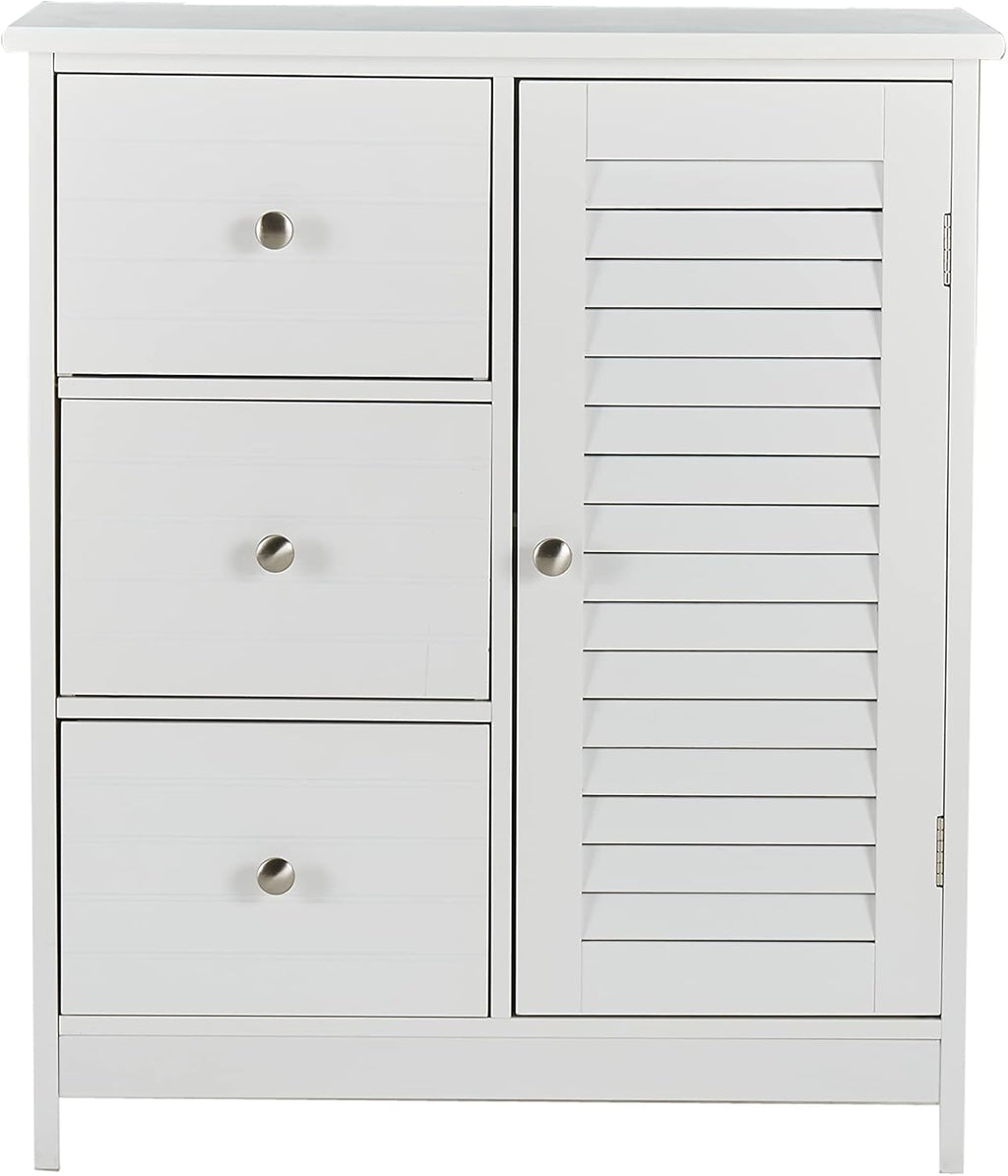 White Bathroom Storage Cabinet with 3 Drawers and 1 Two Layers Cabinet L421760