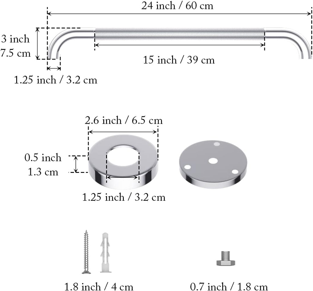 2 Pack 24 Inch Anti Slip Stainless Steel Grab Bar F24934