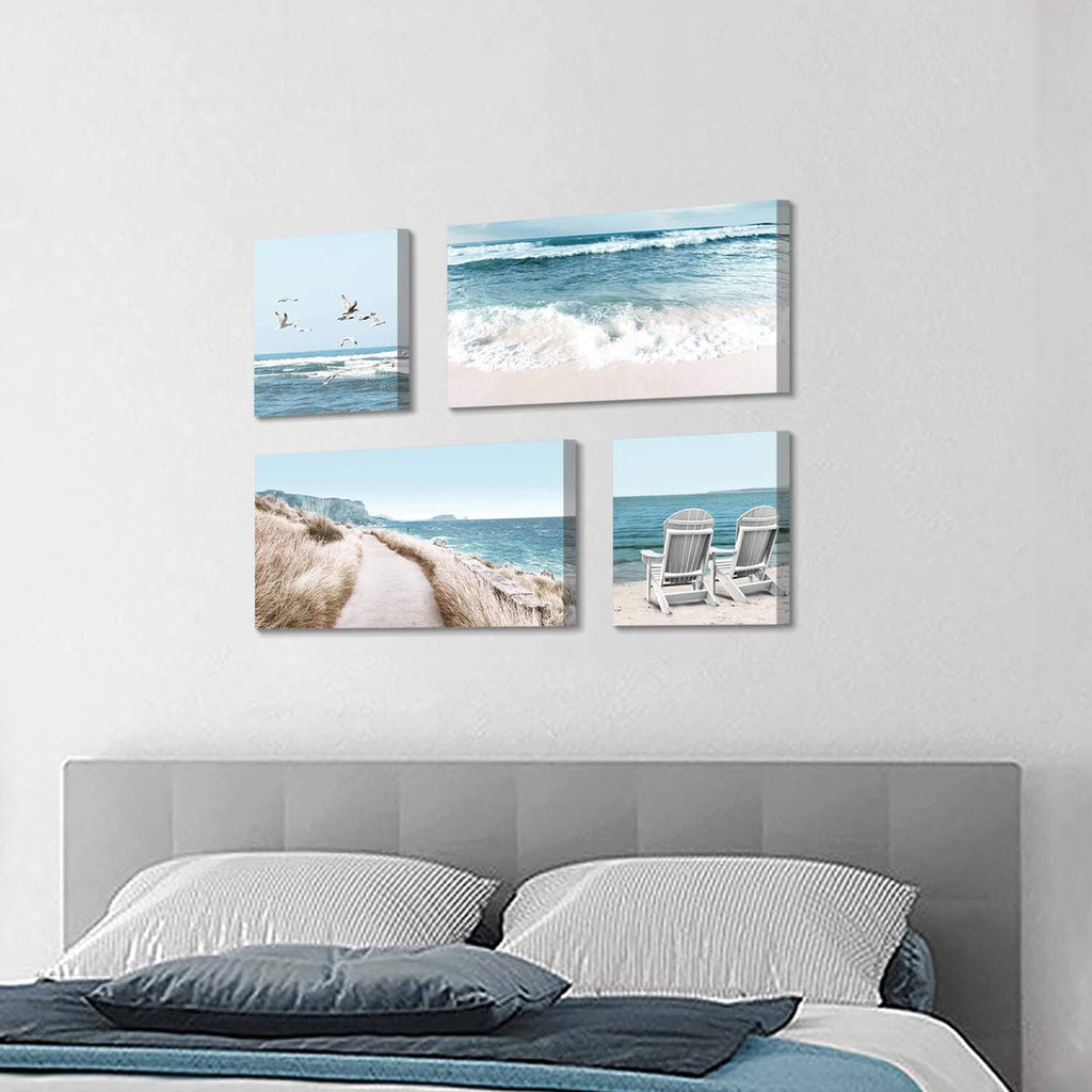 Coastal Chairs & Seagulls Canvas Wall Art Painting Print, 2 Panels E515659