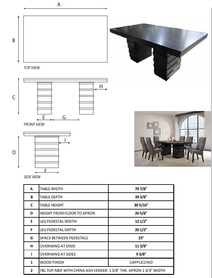 71" Cappuccino Wood Pedestal Dining Table U384