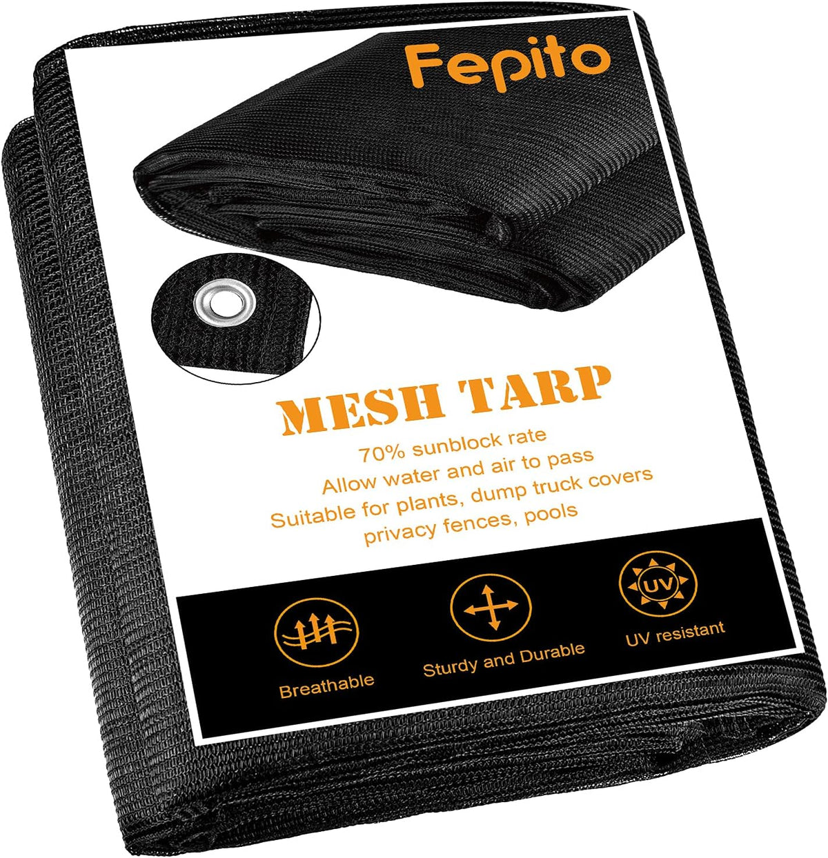70% Heavy-Duty Mesh Tarp 8ftx16ft Black Shade Cloth Pack of 2 E764