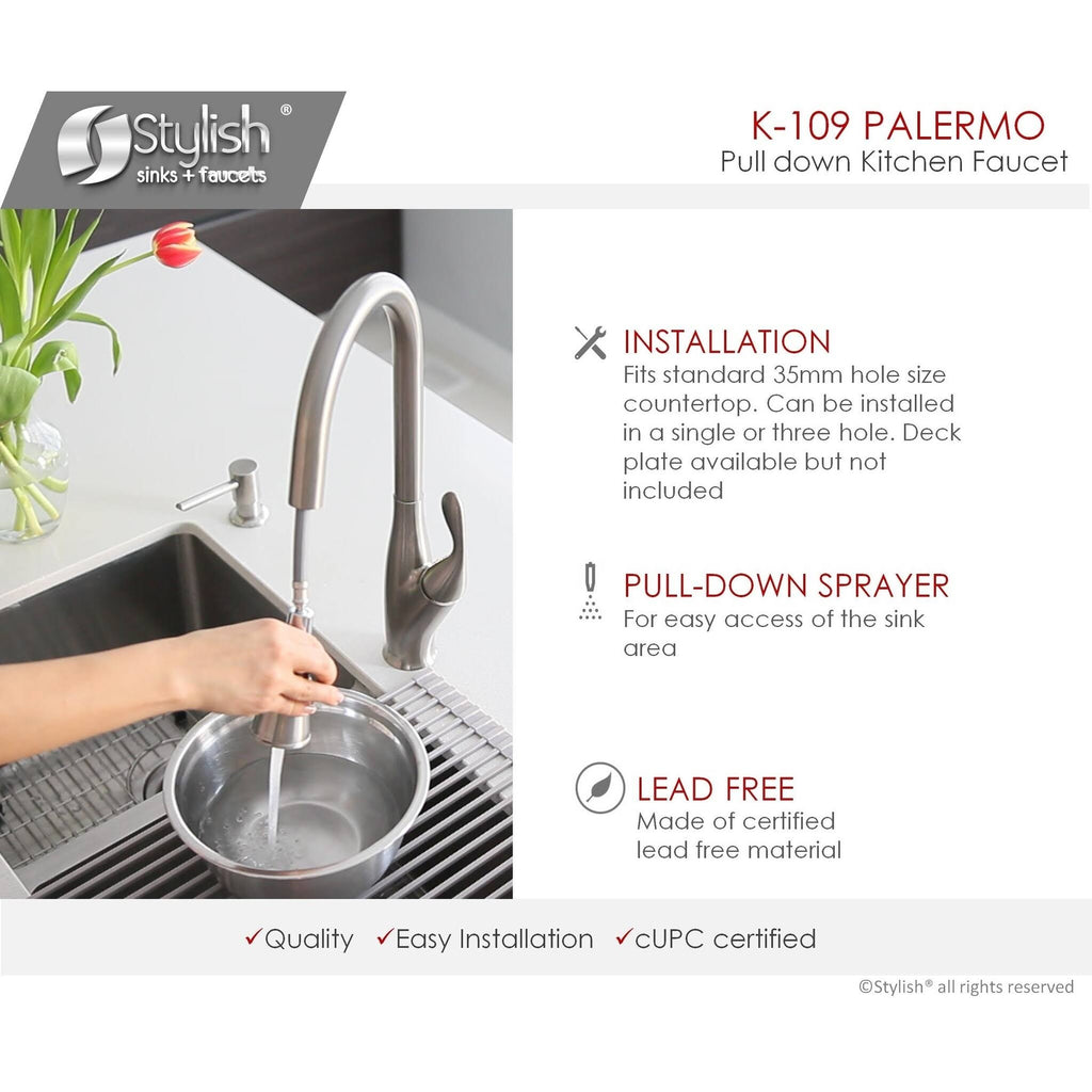 Brushed Nickel Single Handle Pull Down Kitchen Faucet J3358