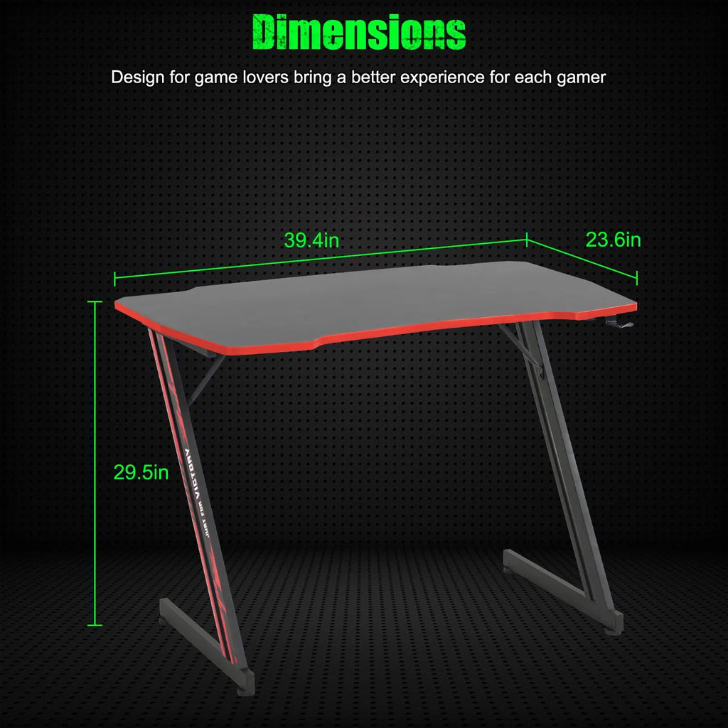 Gaming Desk Z Shaped 39in Ergonomic Gaming Table with Headphone Hook L529
