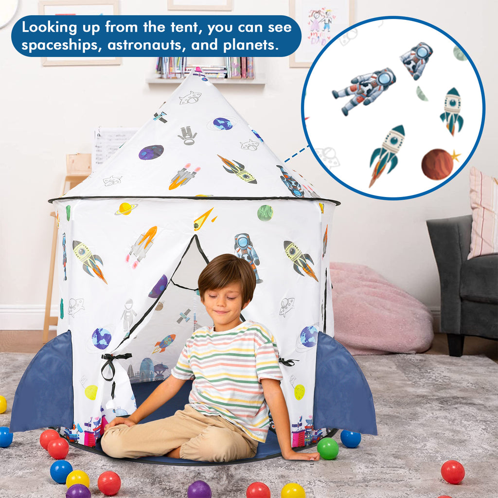 Kids Tent Rocket Ship Toy Foldable Space Themed Indoor Outdoor Large Play Tent H549675