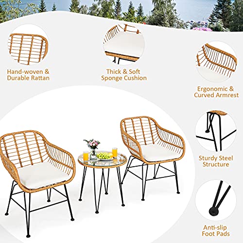 3 Pieces Outdoor Wicker Bistro Set with Cushions J530