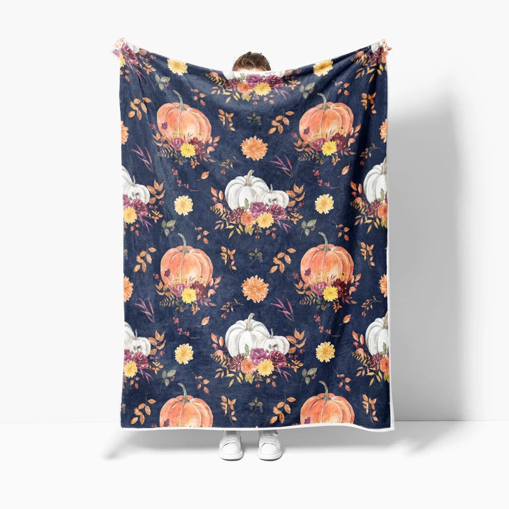 Orange Pumpkins Leaves Throw Blanket 60x80 inches M173962