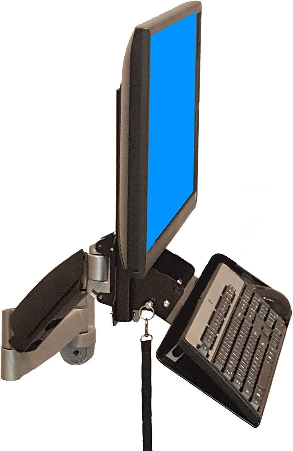 Black Adjustable VESA Monitor & Keyboard Wall Mount System with Tilt & Fold-up, 26 Inch Wide Tray Y3244