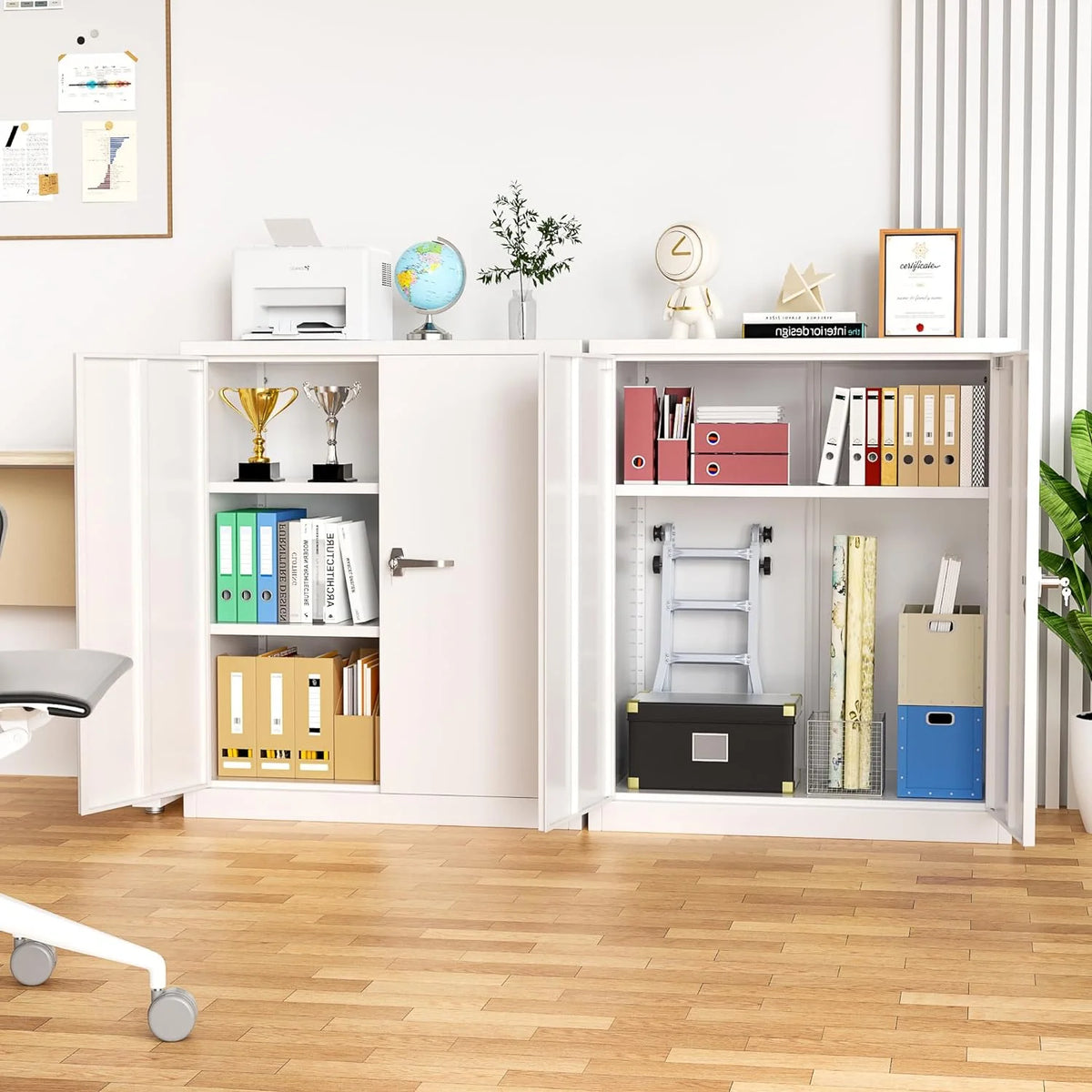 42 In White Metal Storage Cabinet with Locking Doors and 2 Adjustable Shelves X652669