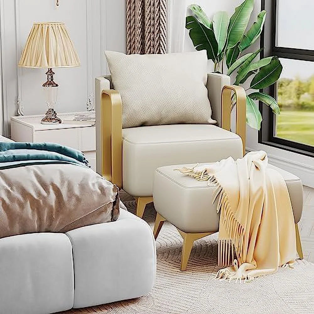 Faux Leather Accent Chair with Ottoman G8045