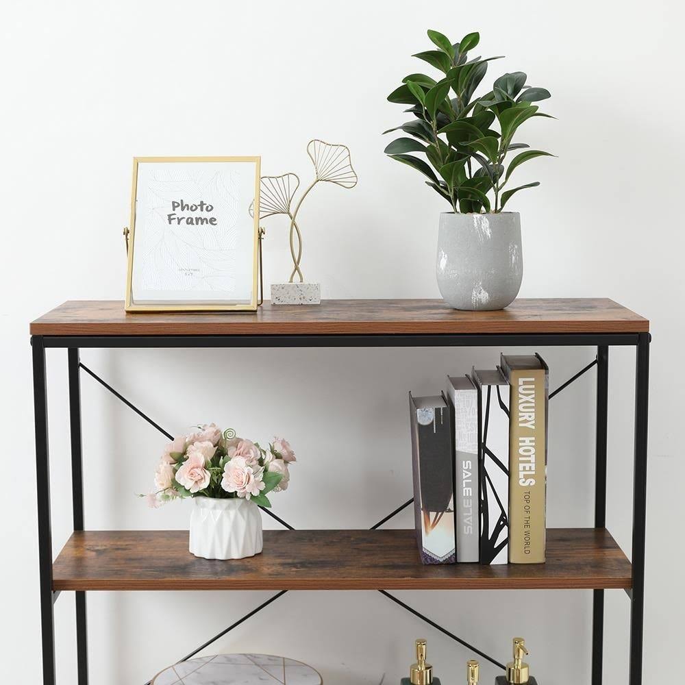 4-Tier Industrial Metal and Wood Bookcase H91505
