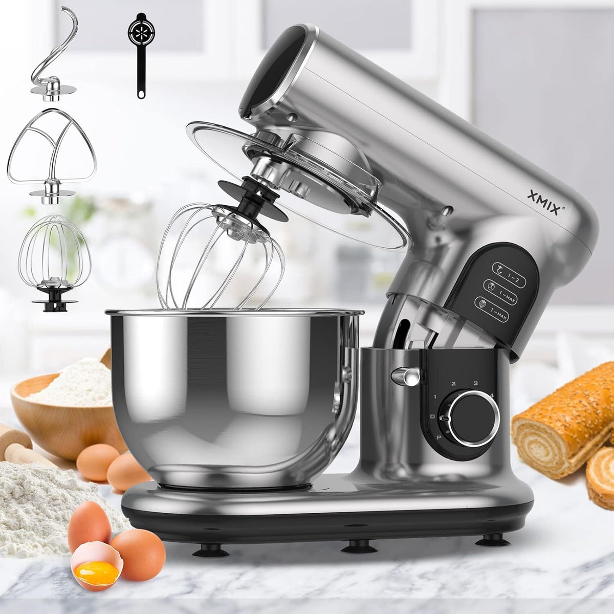 6-Speed 500W Tilt-Head Stand Mixer with Stainless Steel Bowl A558