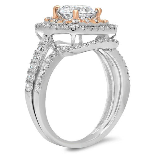 14K White Rose Gold Halo Engagement Ring Set V3772