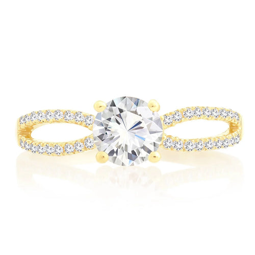 14K Solid Yellow Gold Engagement Ring with 1 CTW Round Cubic Zirconia Solitaire, Size 8 F5524