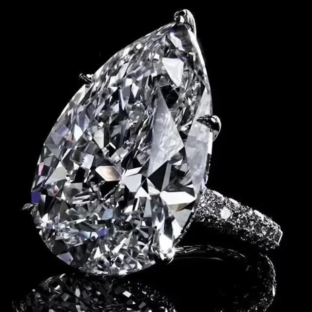 Pear Cut VVS1 Moissanite Hidden Halo Engagement Ring 14K White Gold Plated L929