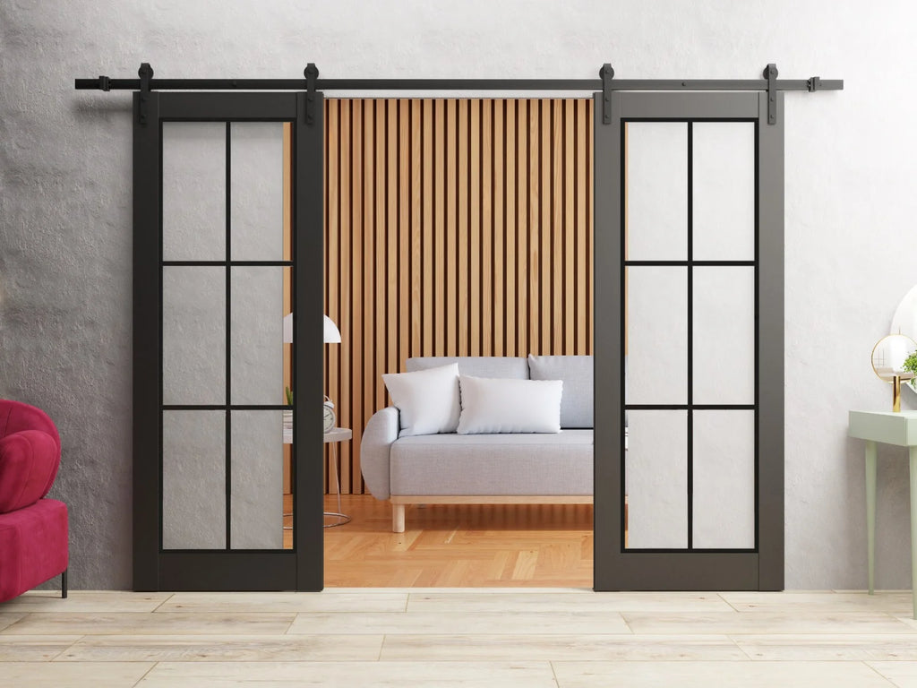 Matte Black Clear Glass Double Barn Door 36 x 80 inches S8481