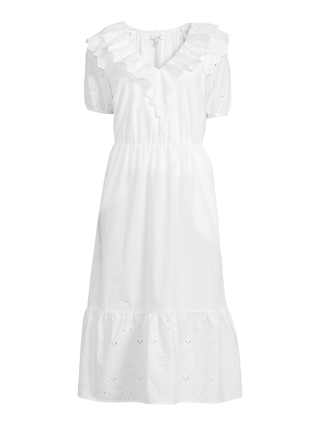 Women's Eyelet Ruffle Midi Dress with Short Sleeves T1739