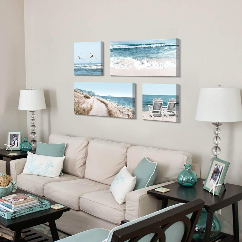Coastal Chairs & Seagulls Canvas Wall Art Painting Print, 2 Panels E515659
