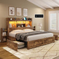 Queen Bed Frame with 4 Storage Drawers and Bookcase Headboard N61115