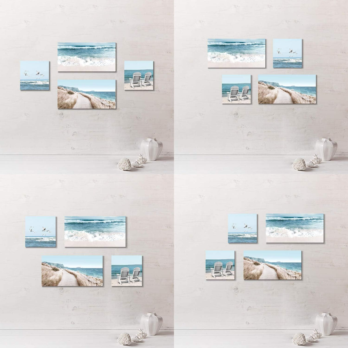 Coastal Chairs & Seagulls Canvas Wall Art Painting Print, 2 Panels E515659