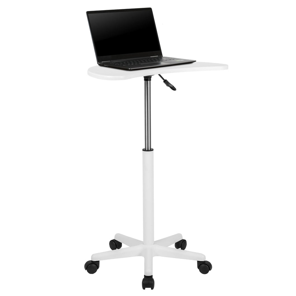 White Sit to Stand Mobile Laptop Computer Desk G1537